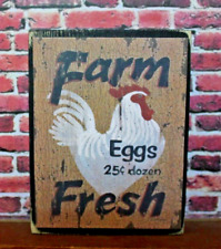 Farm Fresh Eggs 25¢ Dozen Wooden Farmhouse Shelf Sitter Block 3.5X4.5 picture