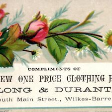 c1880s Wilkes-Barre PA New One Price Clothing Store Trade Card Floral Antique C5 picture