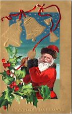 Postcard Christmas AMP - Santa with Bells and Holly picture