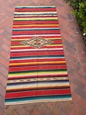 ANTIQUE , OLD MEXICAN HAND WOVEN WOOL SERAPE SALTILLO  FABULOUS RAINBOW  BLANKET picture