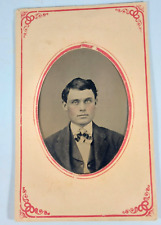 antique matted paper frame tin type dapper man good instant grandpa picture
