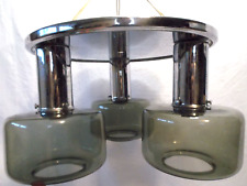 Vintage MCM Smoke Glass Chrome 3-Light Flush Mount Ceiling Fixture picture