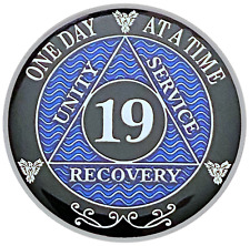 AA 19 Year Coin Blue, Silver Color Plated Medallion, Alcoholics Anonymous Coin picture