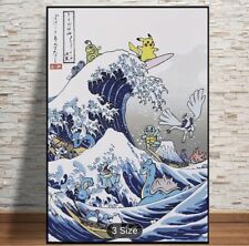 Pikachu & Pokémon Gang Surf’s Up Tidal Wave Canvas Art. Anime Manga 20 x 30 Inch picture