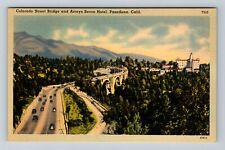 Pasadena CA-California, Street Bridge And Arroyo Secco Hotel, Vintage Postcard picture