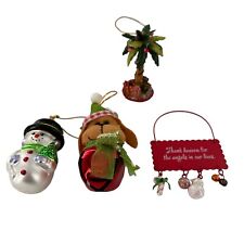 Lot 4 FROSTY Snowman Vtg Glass Christmas Ornament Palm Tree Bell Dog Retro Set picture