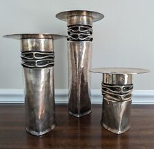 3 Thomas Roy Markusen Silverplate Modernist Brutalist Mid Century Candle Holders picture