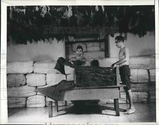 1944 Press Photo Two Brazilian Rubber Workers with Stacks of the Product picture
