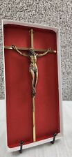 Jesus on the Cross Crucifix Gold Toned Religious Metal Wall Hanging In Gift Box picture