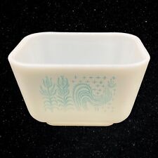 1960s Pyrex Turquoise Amish Butterprint Rooster Refrigerator Dish 2”T 4.25”W picture