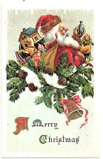 Christmas Santa Claus postcard, ca 1915, SB monogram, embossed picture