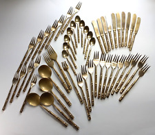 Vintage Nickel Bronze Flatware Bamboo Pattern Thailand Mixed Lot of 51 Pieces picture