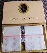 Dan River Pillowcases  Vintage 2 Combed Percale White Pink embroidered Cotton  picture