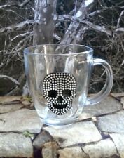 Halloween Clear Glass Jeweled Smiling Skull 8oz Coffee Cups Set of 3  picture