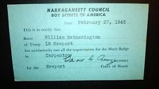 Old Vintage  Boy Scouts of American 1945 Card-Narragansett Council Feb.27,1945 picture