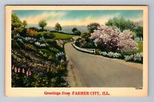 Farmer City IL-Illinois Greetings Scenic Country Roadway Vintage Postcard picture