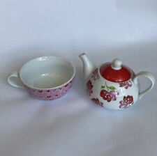 Kathy Davis Porcelain Tea For One Set LOVE White Red And Pink Teacup Teakettle picture