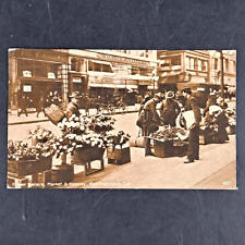 ANTIQUE 1911 POST CARD FLOWER SELLERS MARKET & KEARNY STREET SAN FRANCISCO, CA picture