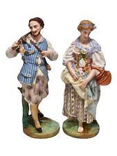 Antique Jean Gille Bisque Porcelain Figurines Elizabethan Era Couple 19th C picture
