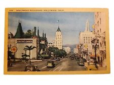 Hollywood CA Hollywood Boulevard Vintage Linen Postcard California picture