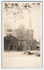 c1910's Church Clock Tower Scene Street Buffalo NY RPPC Photo Antique Postcard picture