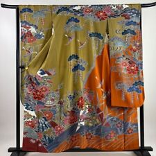 65.7inc Japanese Kimono SILK FURISODE Branch plum Kasamatsu Red picture