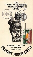 1958 ARIZONA POSTCARD: VIEW OF SMOKEY THE BEAR FOREST CONSERVATION COMM. STAMP picture