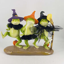 Halloween Decor 3 Frogs in Witch Hats With Pumpkins and Broom Statue picture