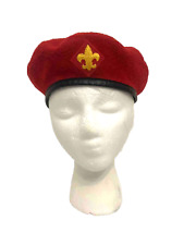 VINTAGE Boy Scouts of America Official Headwear Beret Hat Red 100% Wool Sz Med 7 picture