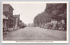 Postcard Goshen Indiana Main and Clinton Sts Showing Garage Gas Pumps and Autos picture