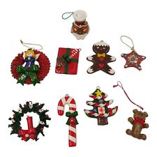 Lot of 9 Vintage Handmade Polymer Clay Christmas Ornaments Wreath Angel Bear picture