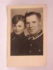 Original WWII German Army NCO Soldier & Boy Studio Embossed Portrait Photo 1945 picture