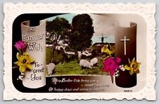Easter Wish RPPC Country Scene Sheep Windmill Scroll Colored Photo Postcard L22 picture