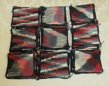 Vintage Atomic Geometric Black White Red Gray Knit Afghan Quilt Squares 44pc picture