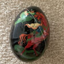 Vintage 92’ Russian St. George Slew the Dragon/Serpent Hand Painted Lacquer Oval picture