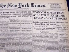 1948 DEC 10 NEW YORK TIMES - EX-OFFICIAL REFUSES TO SAY IF HELPED SPIES - NT 135 picture