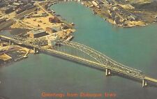Dubuque Iowa~Birdseye Julian Dubuque Bridge~Harbor & Industry~1960s Postcard picture