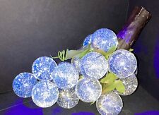 GLOWING Vintage Lucite Acrylic Grapes Clear/Silver Glitter set on Driftwood MCM picture