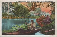 c1920s Postcard Seminole Indian Hunter Canoe Everglades Florida 1938 PM 5808.2 picture