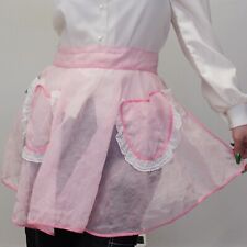 Vintage 50s Sheer Pink Ruffle Heart Apron Half Skirt Coquette Apron picture