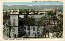 First Presbyterian Church Carlisle Pennsylvania aerial view ~ 1930s linen picture