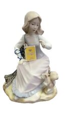 Tengra Spain Hand Made Porcelain Girl Sitting On Tree Stump W/ Squirrel Figurine picture