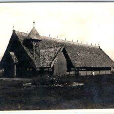 RARE c1940s WWII Thatch Roof Church Real Photo Soldier Cemetery Philippines? C47 picture