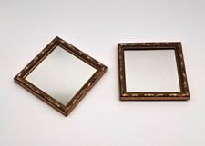2 Vintage MCM Gold Framed Mirrors Square Diamond Home Interiors & Gifts made USA picture