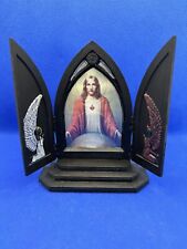 Gothic cathedral Painted Vintage Jesus Display with Open Doors angels picture