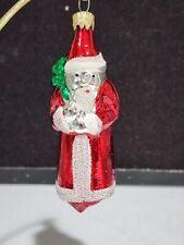 Vintge Blown Glass Santa Figural Ornament Sugar Frosted Coat West Germany 4-1/2