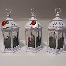3 New Christmas Flickering Candles Pine Cone LED Lighted white Lantern Holiday picture