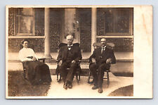 c1907-1914 RPPC Postcard Real Photo Portrait of Woman & Two Men At Front Porch picture