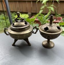 Lot Of 2 Small Brass Incense Burners From India picture
