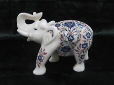 8 Inches Natural Stone Inlay Work Giftable Elephant Statue White Marble Elephant picture